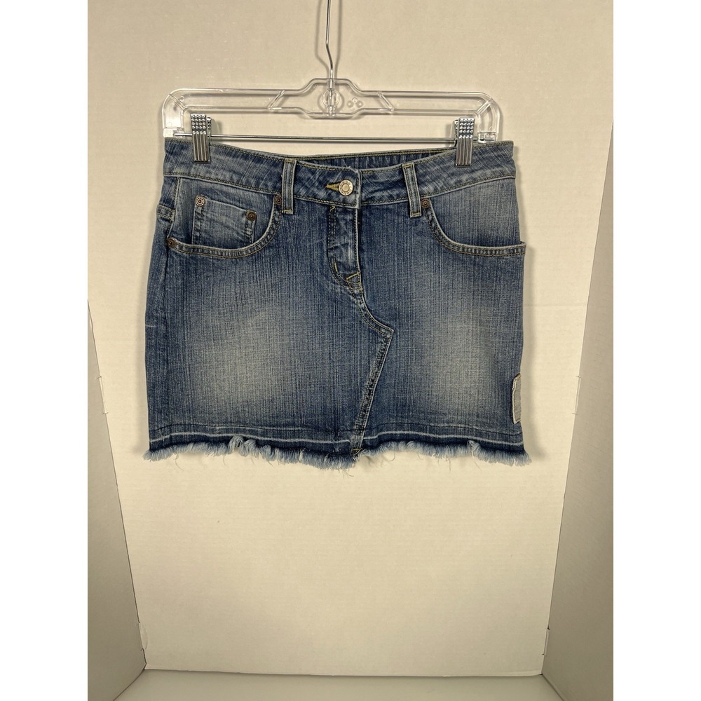 vintage bebe raw edge jean skirt rhinstone size 29‎ 093